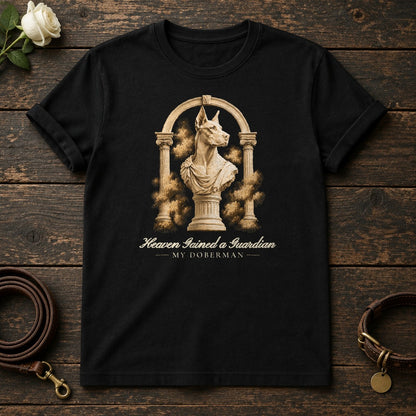 Heaven Gained a Guardian – Roman Arch Doberman Memorial Tee in Black