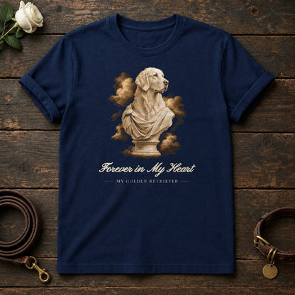 Forever in My Heart – Marble Golden Retriever Memorial Tee in Navy