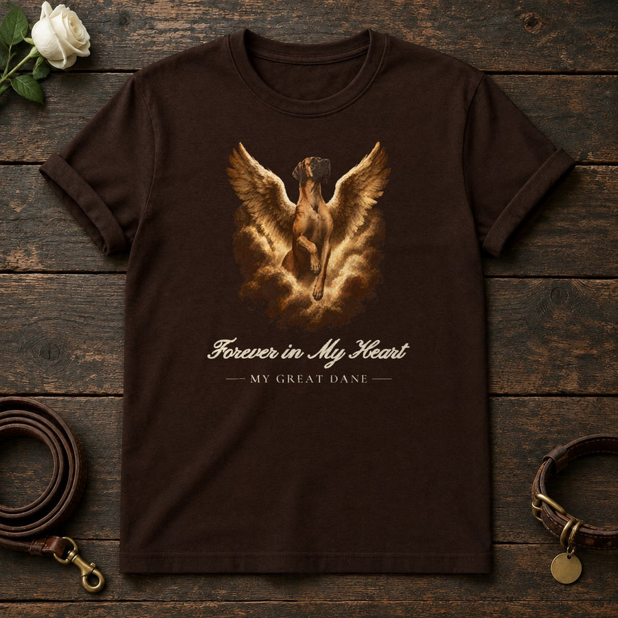 Forever in My Heart – Winged Great Dane Memorial Tee in Dark Chocolate
