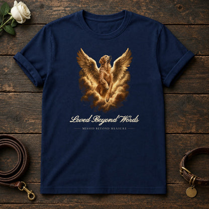 Loved Beyond Words – Winged Golden Retriever Memorial Tee in Navy