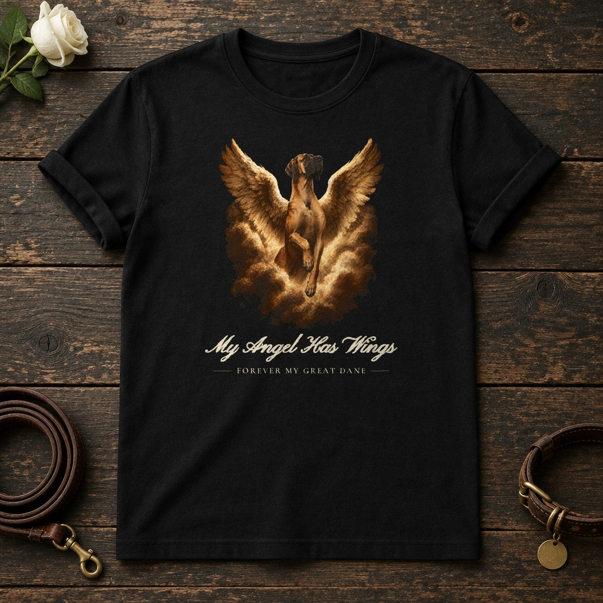My Angel Has Wings – Winged Great Dane Memorial Tee in Black