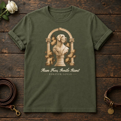 Run Free, Gentle Giant – Roman Arch Great Dane Memorial Tee in Military Green