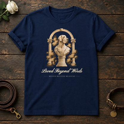 Loved Beyond Words – Roman Arch Great Dane Memorial Tee in Navy