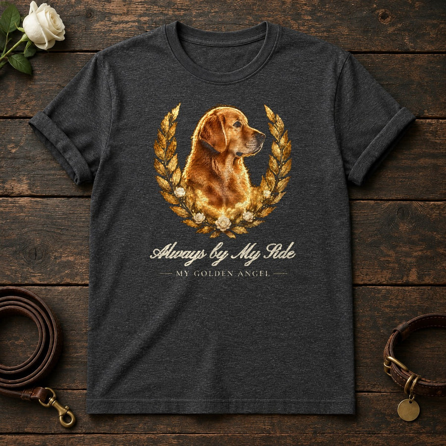 Always by My Side – Laurel Golden Retriever Memorial Tee in Dark Heather