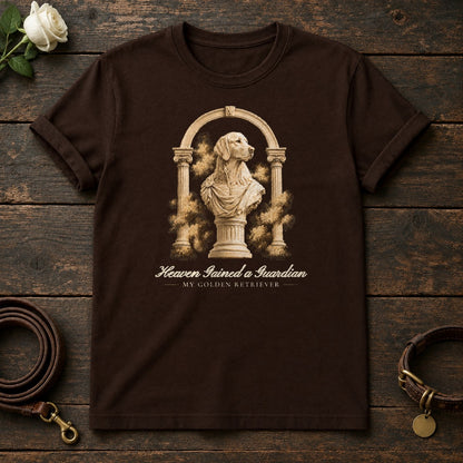 Heaven Gained a Guardian – Roman Arch Golden Retriever Memorial Tee in Dark Chocolate