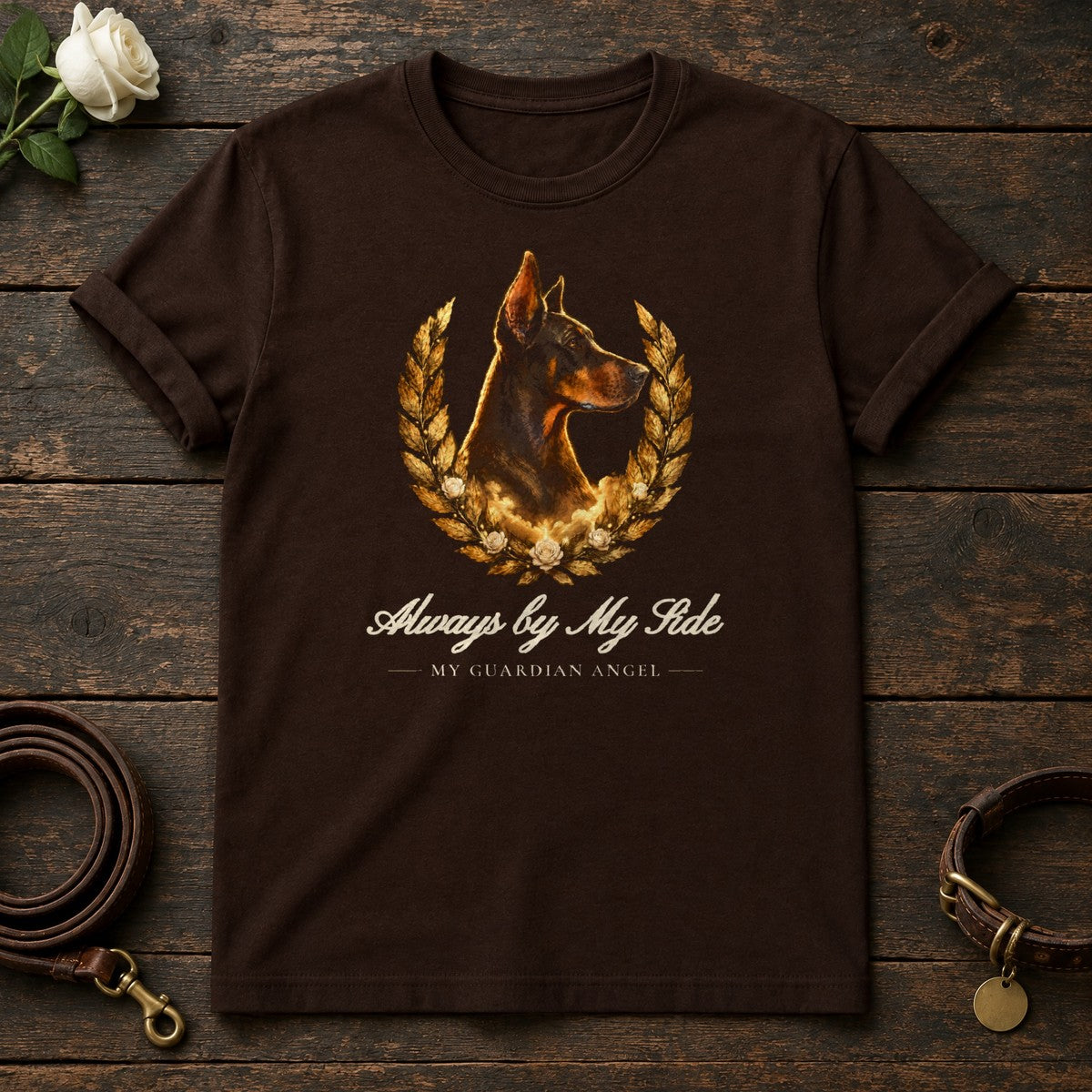 Always by My Side – Laurel Doberman Memorial Tee in Dark Chocolate
