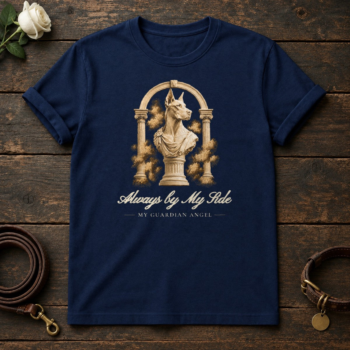 Always by My Side – Roman Arch Doberman Memorial Tee in Navy