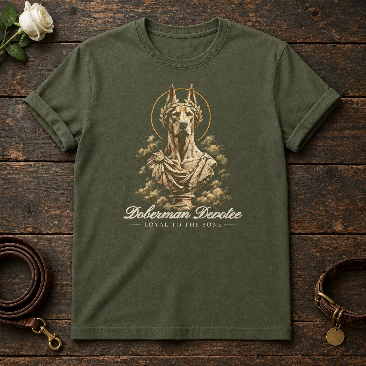 Doberman Devotee Tee in Military Green