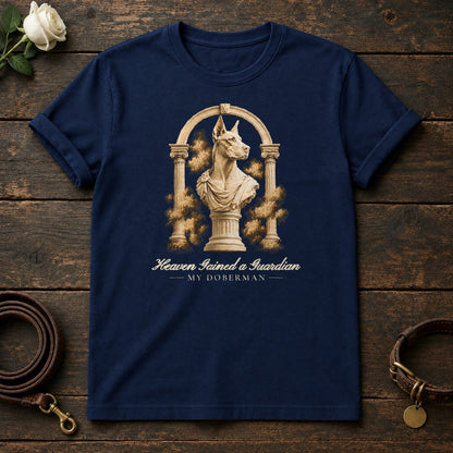 Heaven Gained a Guardian – Roman Arch Doberman Memorial Tee in Navy