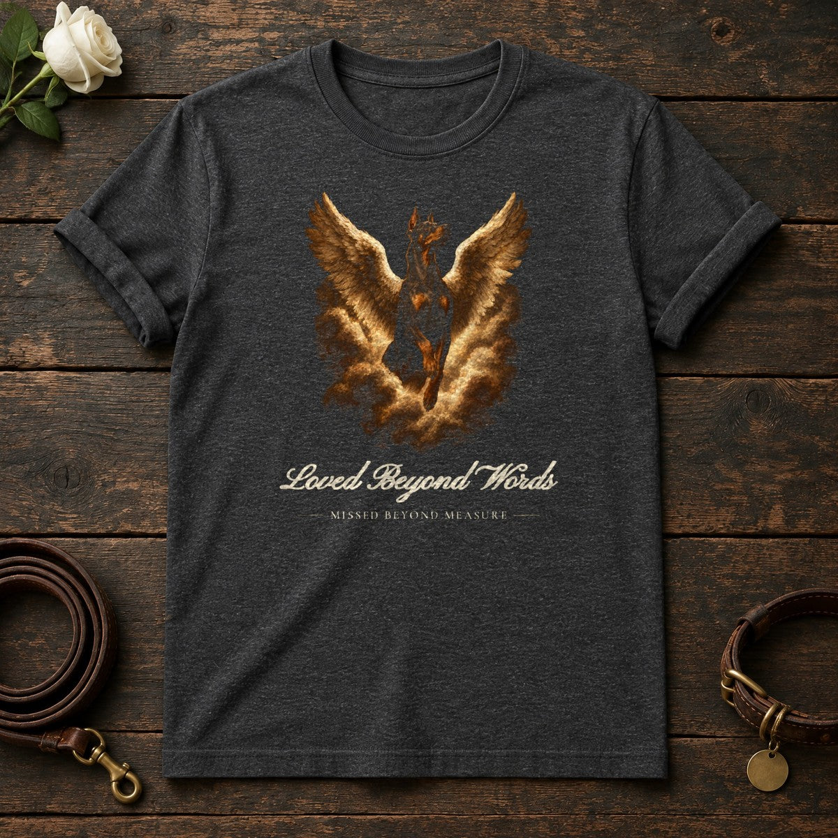Loved Beyond Words – Winged Doberman Memorial Tee in Dark Heather