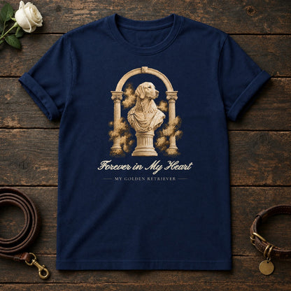 Forever in My Heart – Roman Arch Golden Retriever Memorial Tee in Navy