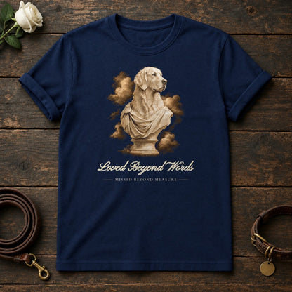 Loved Beyond Words – Marble Golden Retriever Memorial Tee in Navy