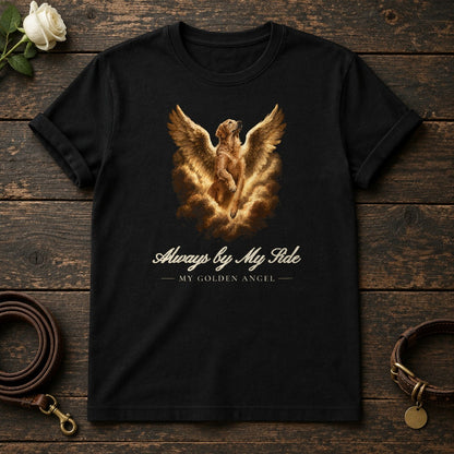Always by My Side – Winged Golden Retriever Memorial Tee in Black