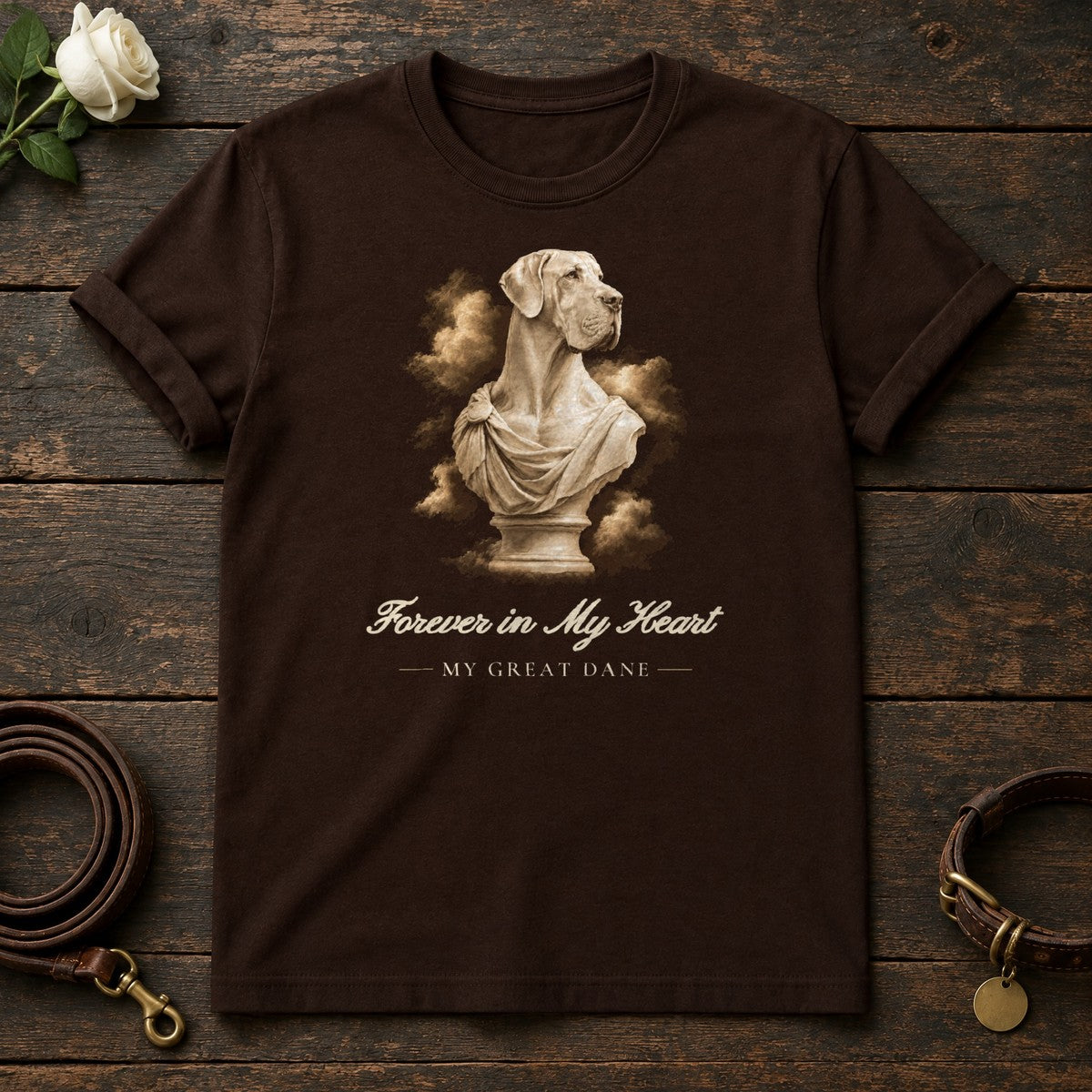 Forever in My Heart – Marble Great Dane Memorial Tee in Dark Chocolate
