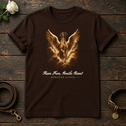 Run Free, Gentle Giant – Winged Great Dane Memorial Tee in Dark Chocolate