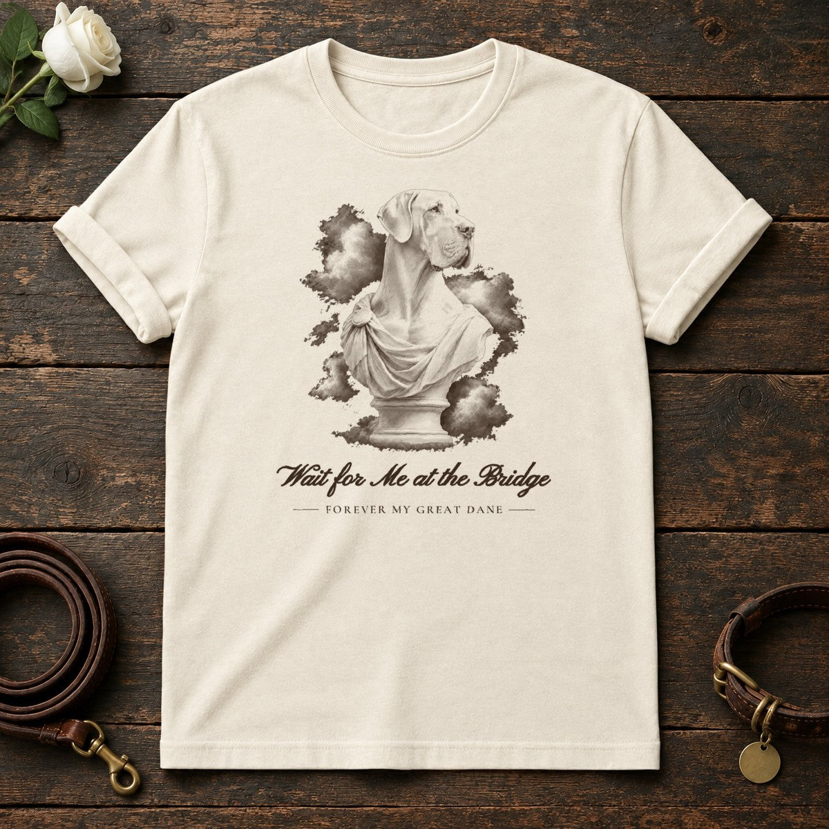 Wait for Me at the Bridge – Marble Great Dane Memorial Tee in Natural