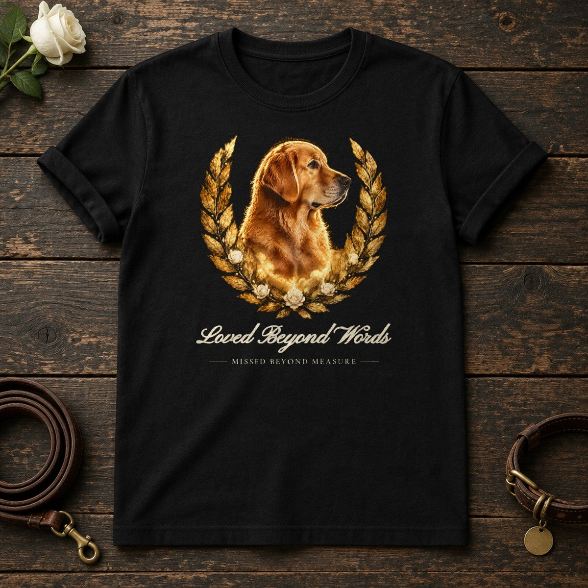 Loved Beyond Words – Laurel Golden Retriever Memorial Tee in Black