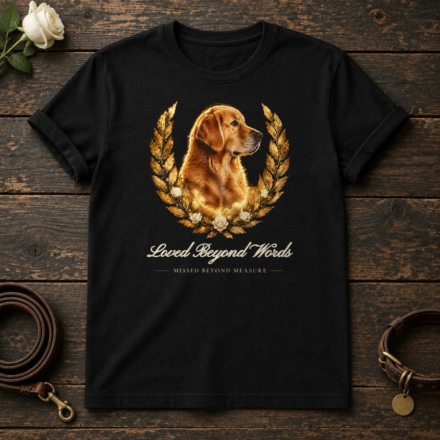 Loved Beyond Words – Laurel Golden Retriever Memorial Tee in Black