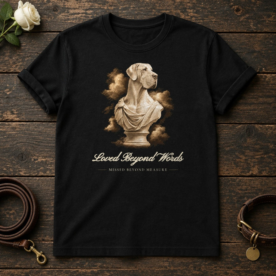 Loved Beyond Words – Marble Great Dane Memorial Tee in Black