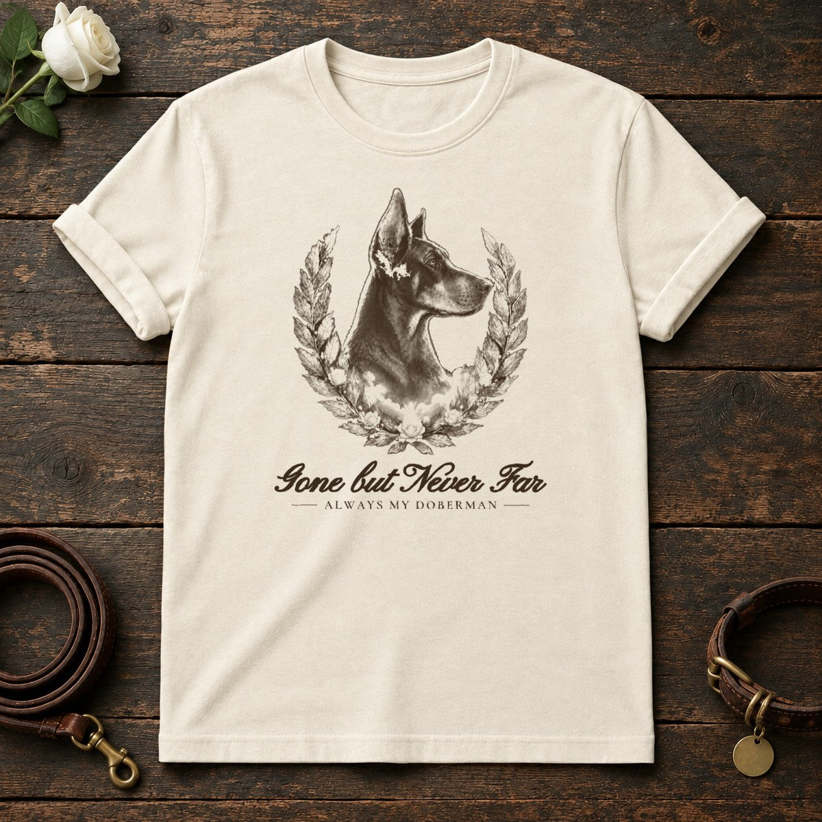 Gone but Never Far – Laurel Doberman Memorial Tee in Natural