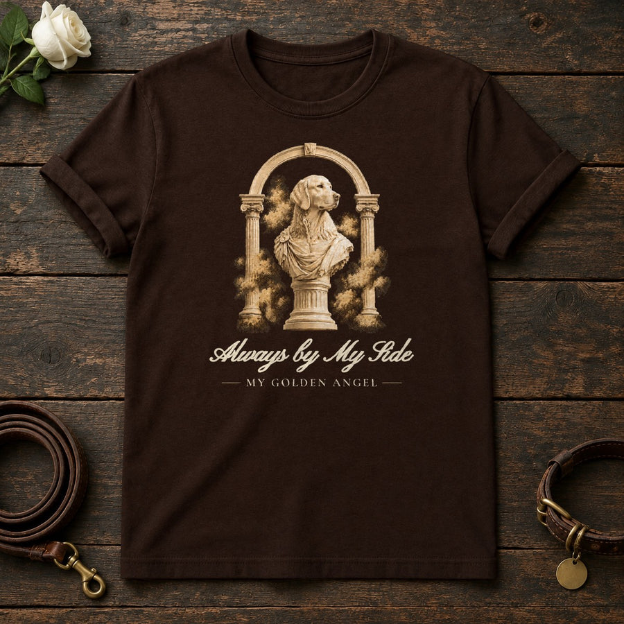 Always by My Side – Roman Arch Golden Retriever Memorial Tee in Dark Chocolate