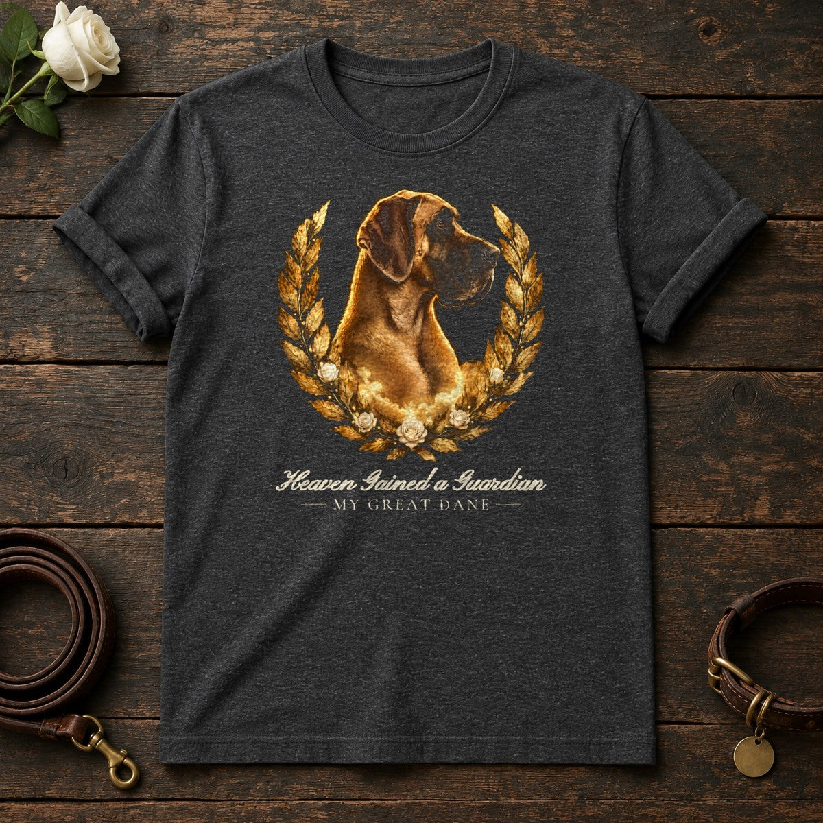 Heaven Gained a Guardian – Laurel Great Dane Memorial Tee in Dark Heather