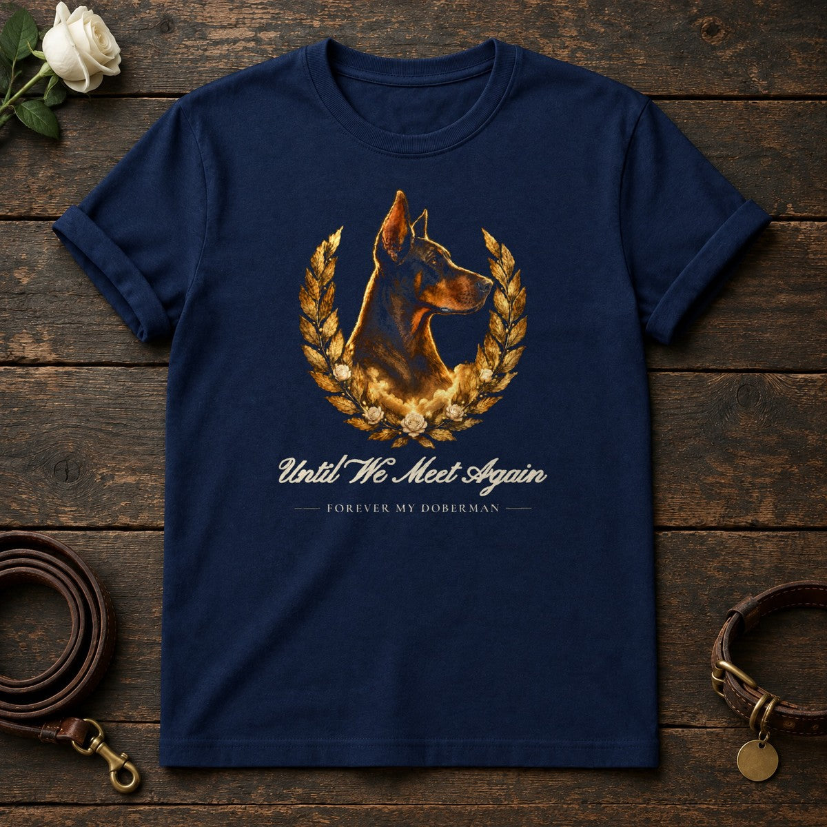 Until We Meet Again – Laurel Doberman Memorial Tee in Navy