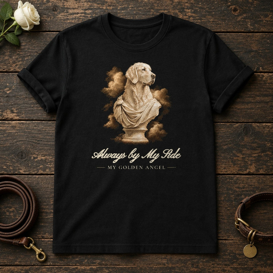 Always by My Side – Marble Golden Retriever Memorial Tee in Black