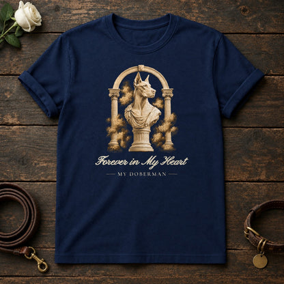 Forever in My Heart – Roman Arch Doberman Memorial Tee in Navy