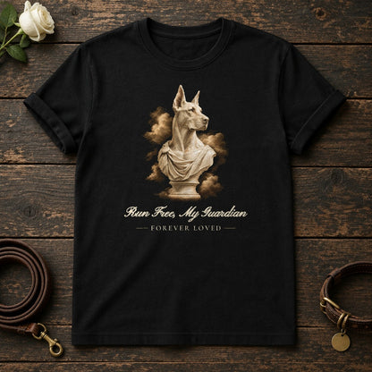 Run Free, My Guardian – Marble Doberman Memorial Tee in Black