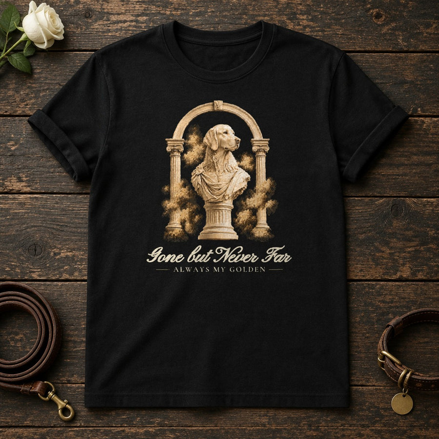 Gone but Never Far – Roman Arch Golden Retriever Memorial Tee in Black