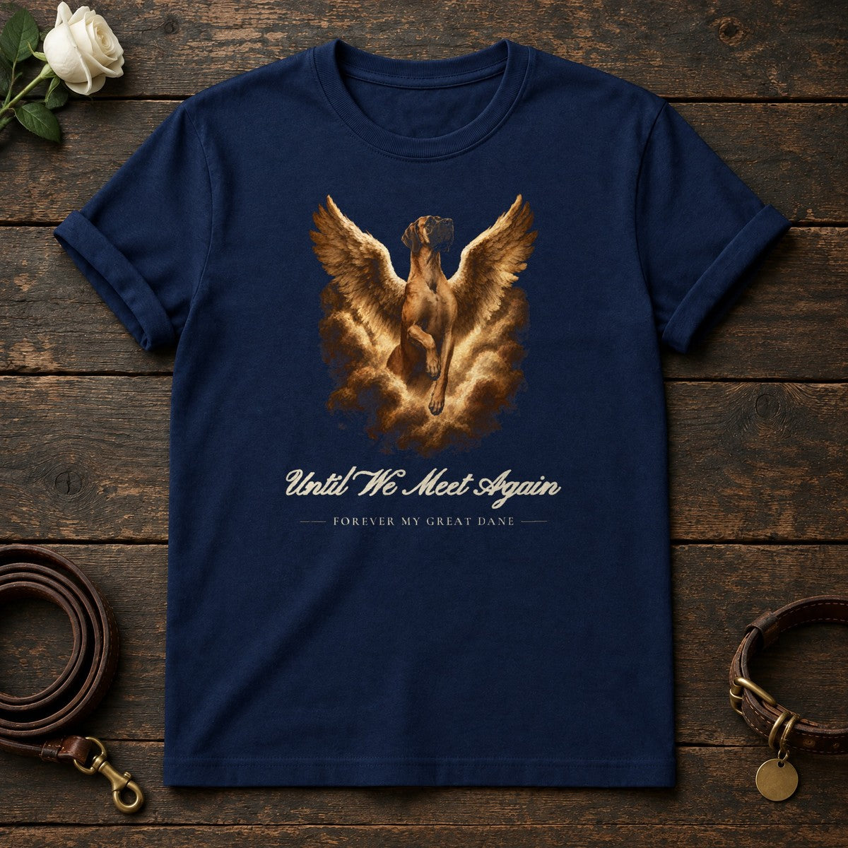 Until We Meet Again – Winged Great Dane Memorial Tee in Navy