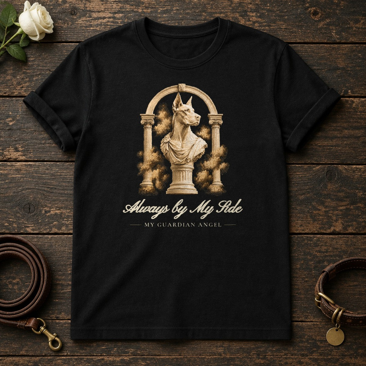 Always by My Side – Roman Arch Doberman Memorial Tee in Black