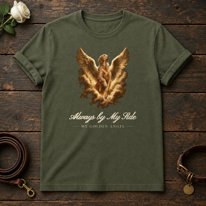 Always by My Side – Winged Golden Retriever Memorial Tee in Military Green