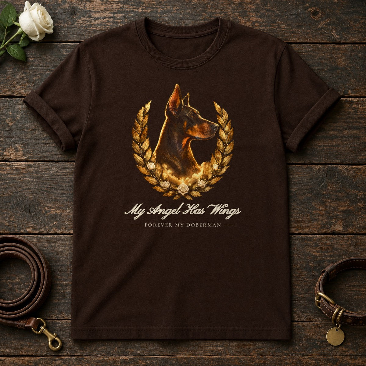 My Angel Has Wings – Laurel Doberman Memorial Tee in Dark Chocolate
