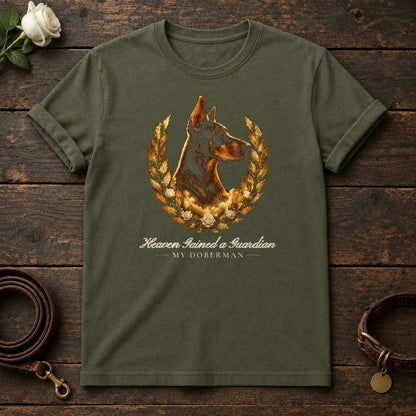 Heaven Gained a Guardian – Laurel Doberman Memorial Tee in Military Green