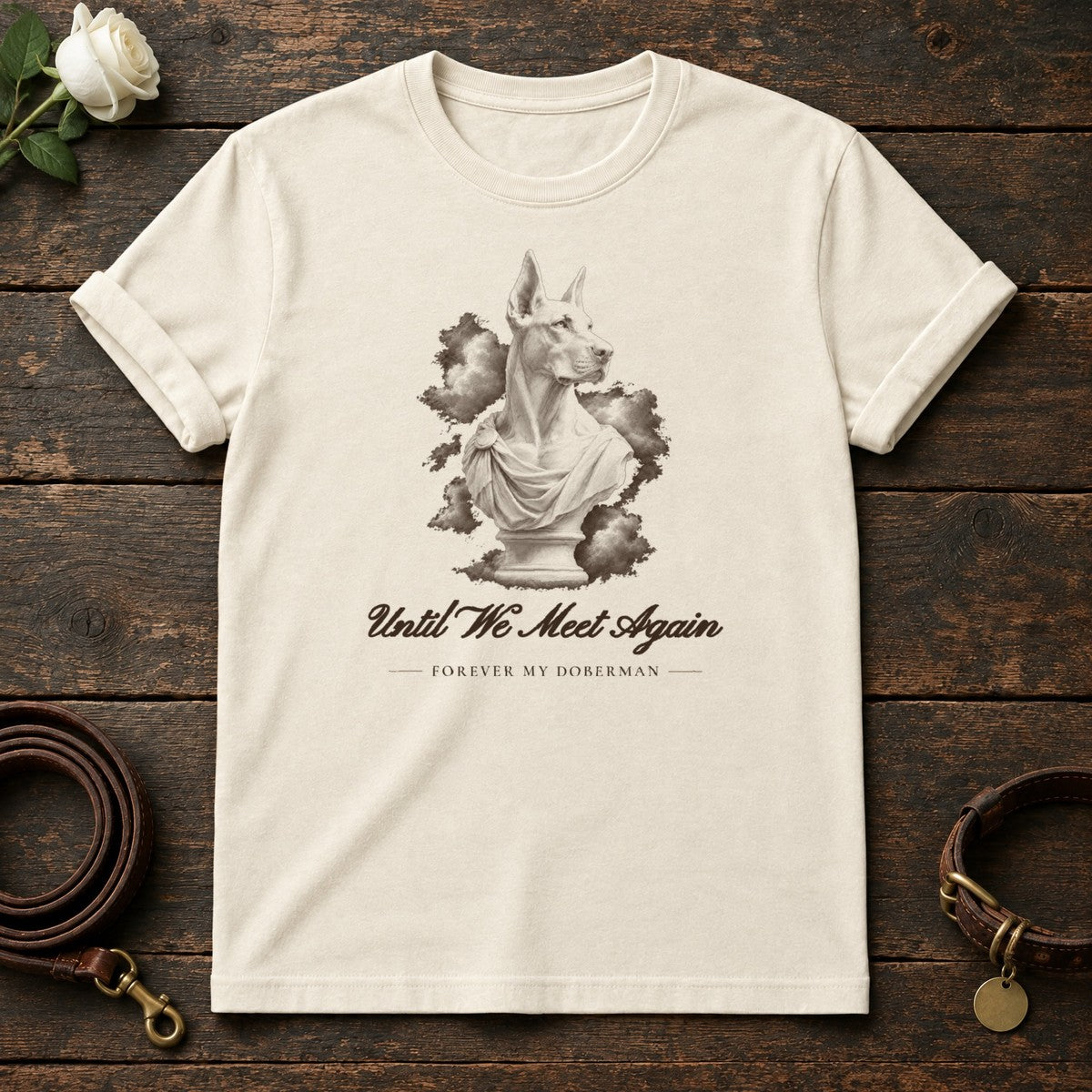 Until We Meet Again – Marble Doberman Memorial Tee in Natural