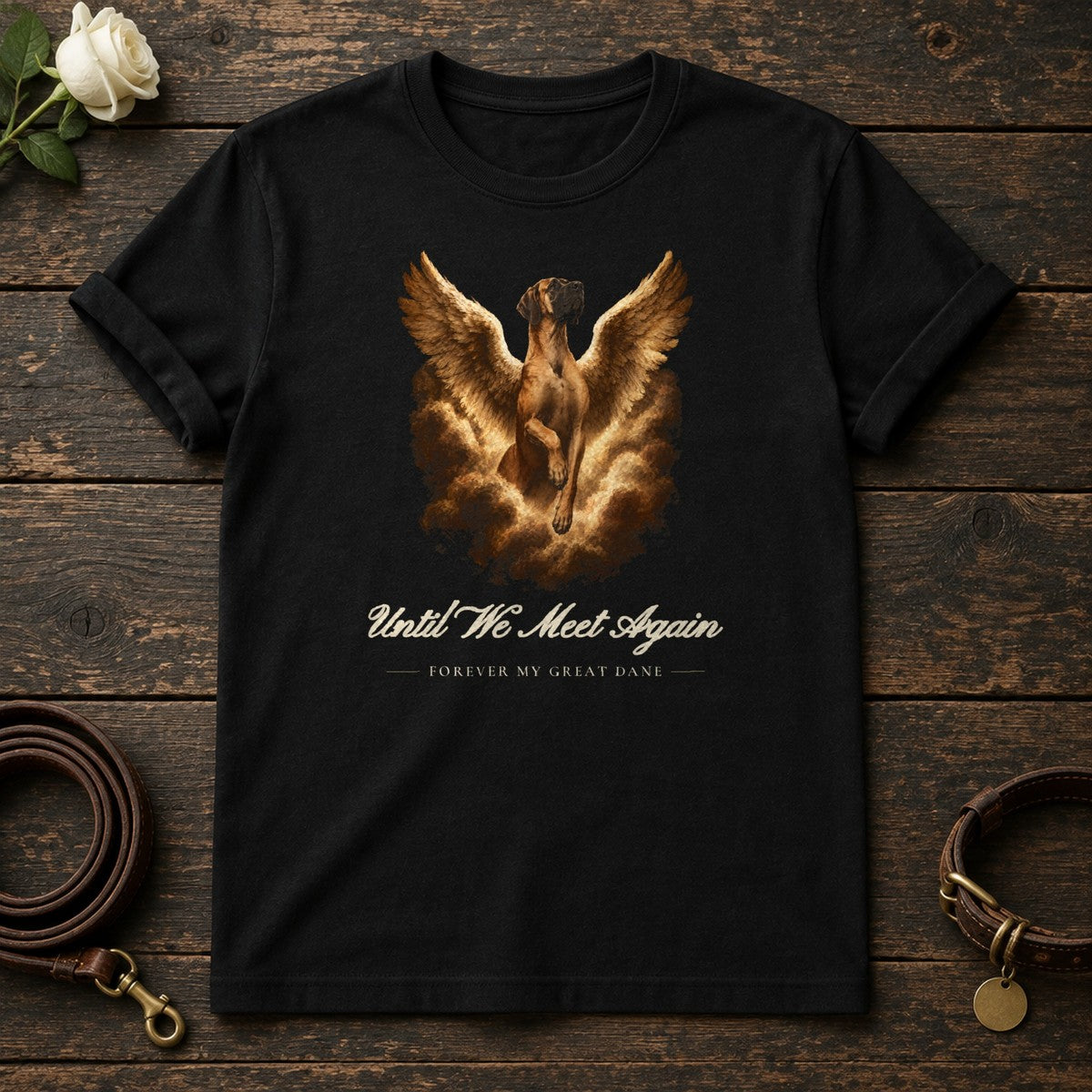 Until We Meet Again – Winged Great Dane Memorial Tee in Black