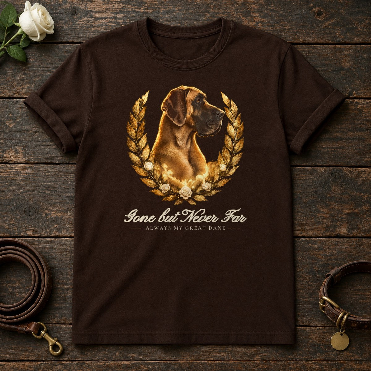 Gone but Never Far – Laurel Great Dane Memorial Tee in Dark Chocolate