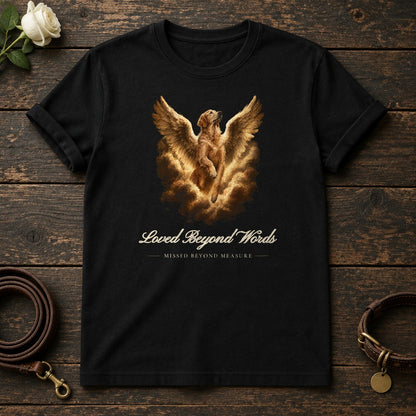 Loved Beyond Words – Winged Golden Retriever Memorial Tee in Black