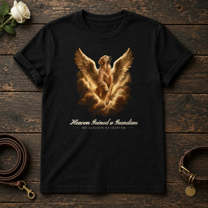Heaven Gained a Guardian – Winged Golden Retriever Memorial Tee in Black