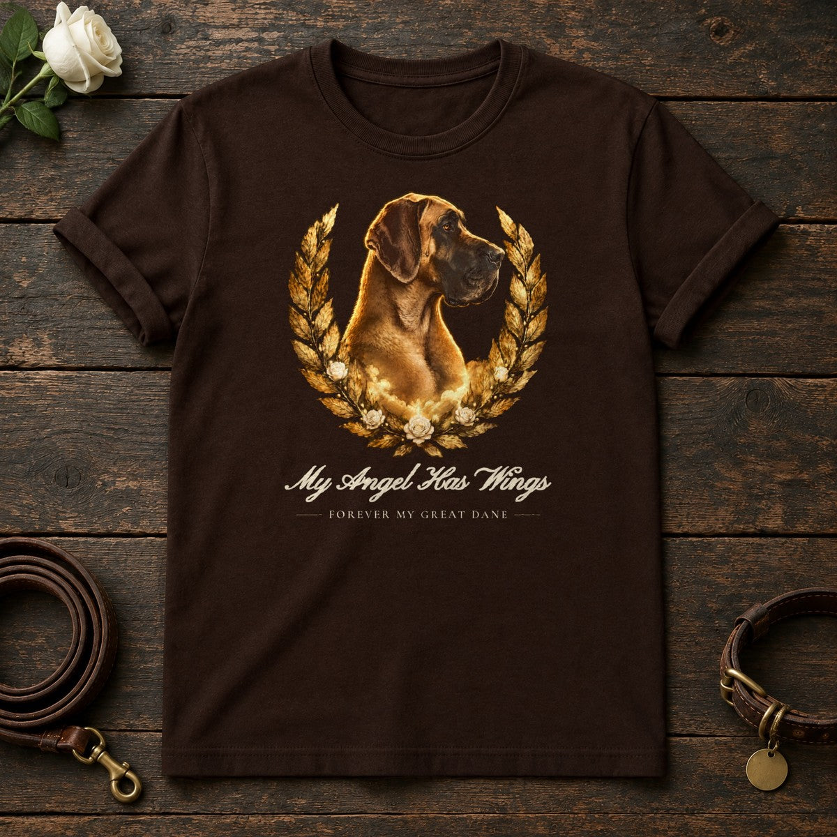 My Angel Has Wings – Laurel Great Dane Memorial Tee in Dark Chocolate