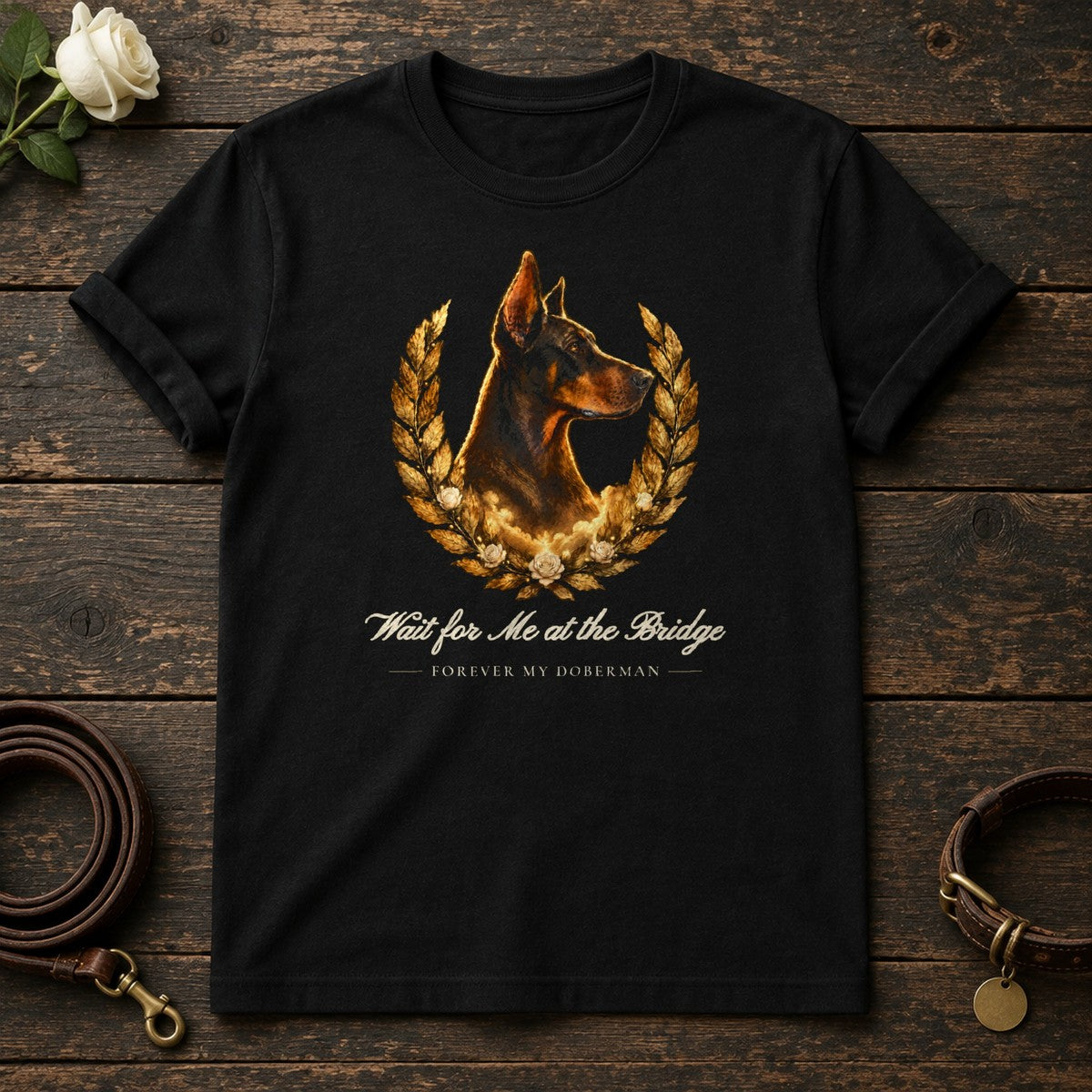Wait for Me at the Bridge – Laurel Doberman Memorial Tee in Black