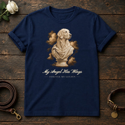 My Angel Has Wings – Marble Golden Retriever Memorial Tee in Navy