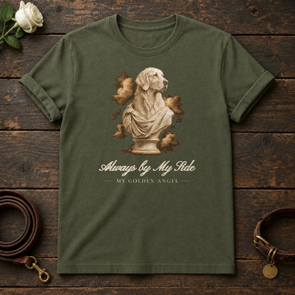 Always by My Side – Marble Golden Retriever Memorial Tee in Military Green