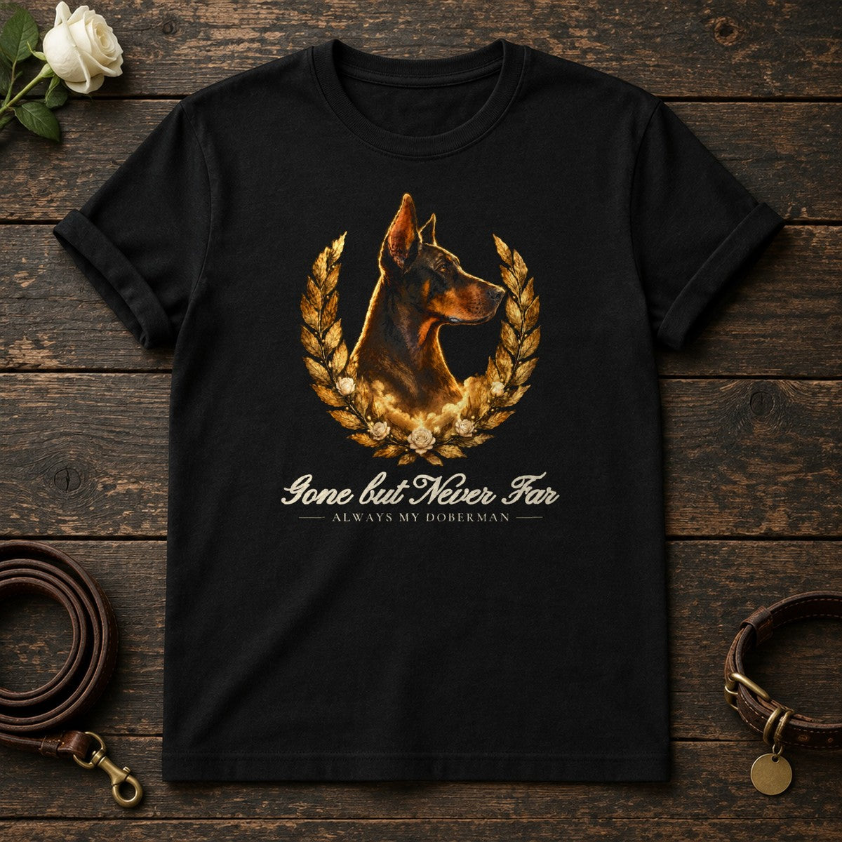 Gone but Never Far – Laurel Doberman Memorial Tee in Black