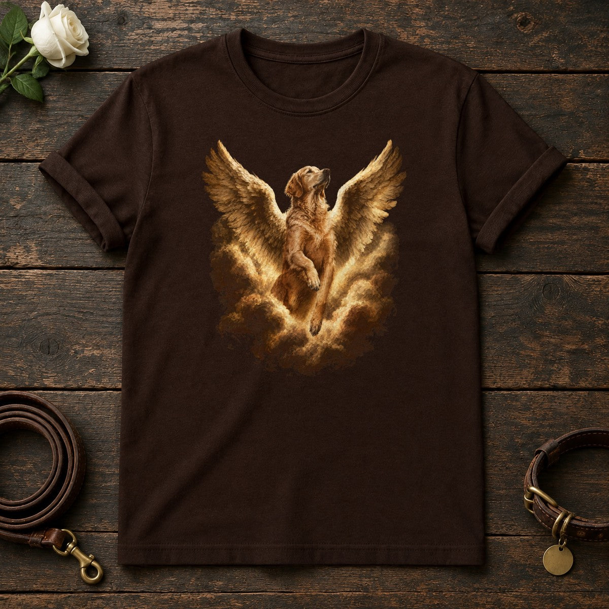 Golden Retriever Guardian Angel Tee in Dark Chocolate