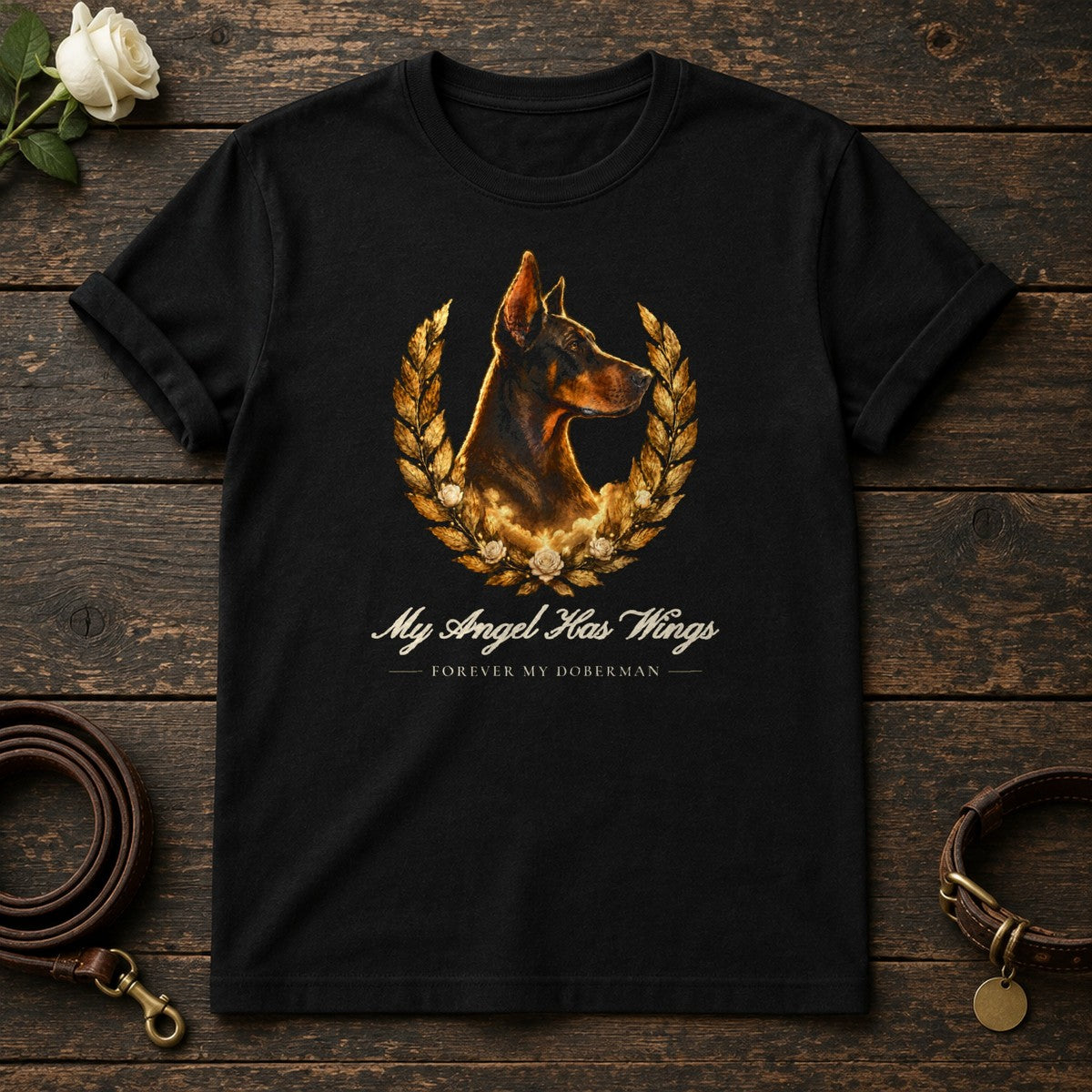 My Angel Has Wings – Laurel Doberman Memorial Tee in Black