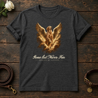 Gone but Never Far – Winged Golden Retriever Memorial Tee in Dark Heather