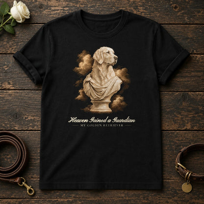 Heaven Gained a Guardian – Marble Golden Retriever Memorial Tee in Black